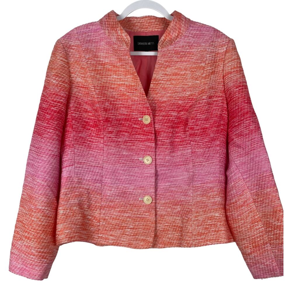 Lafayette 148 Blazer Pink Orange Ombre 3/4 Sleeve Lined Size 16 Silk Blend